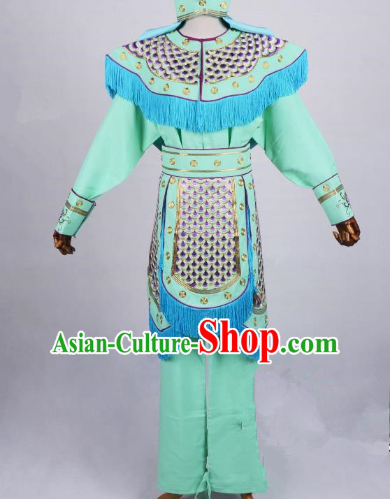 Top Grade Professional Beijing Opera Female Warriors Costume Swordplay Green Embroidered Dress, Traditional Ancient Chinese Peking Opera Blues Embroidery Clothing