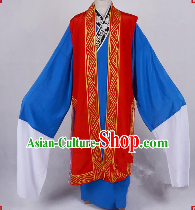Top Grade Professional Beijing Opera Niche Costume Gifted Scholar Red Embroidered Long Vest, Traditional Ancient Chinese Peking Opera Embroidery Waistcoat