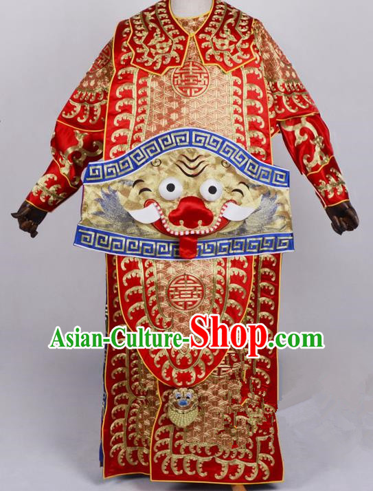 Top Grade Professional Beijing Opera General Costume Takefu Embroidered Cape, Traditional Ancient Chinese Peking Opera Military Officer Embroidery Robe Clothing