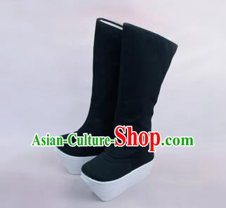 Traditional Beijing Opera Officer Boots Shoes, Ancient Chinese Peking Opera Takefu Flange High Leg Boots