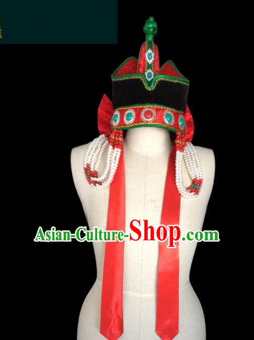 Traditional Chinese Mongol Nationality Hair Accessories Mongols Princess Consort Hat, Chinese Mongolian Minority Nationality Headwear for Women