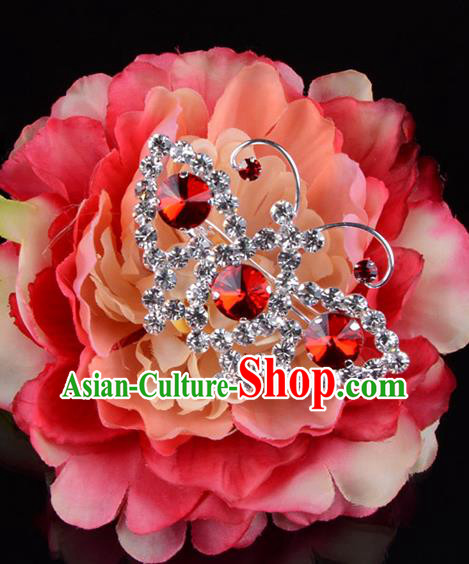 Traditional Beijing Opera Diva Jewelry Accessories Red Crystal Brooch, Ancient Chinese Peking Opera Hua Tan Breastpin