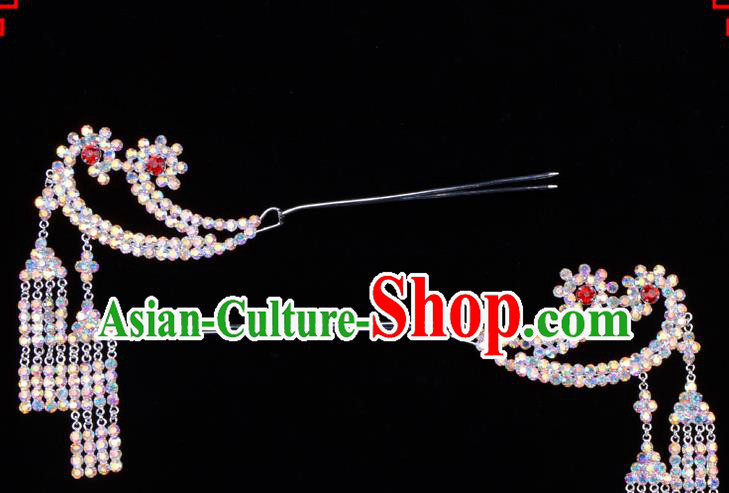 Traditional Beijing Opera Diva Hair Accessories Colorful Crystal Tassel Step Shake Phoenix Hairpins, Ancient Chinese Peking Opera Hua Tan Hair Stick Headwear