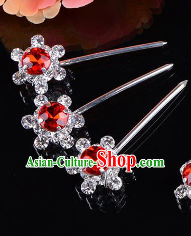 Traditional Beijing Opera Diva Hair Accessories Red Crystal Hair Stick, Ancient Chinese Peking Opera Hua Tan Hairpins