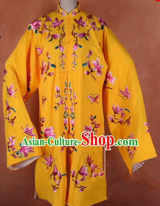 Top Grade Professional Beijing Opera Young Lady Costume Hua Tan Yellow Embroidered Outerwear, Traditional Ancient Chinese Peking Opera Diva Embroidery Mangnolia Clothing