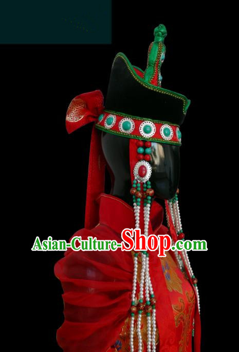Traditional Chinese Mongol Nationality Dance Costume Mongols Folk Dance Robe Mongolian Minority  Costume and headwear