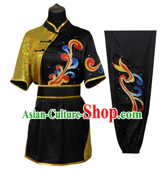 Top Kung Fu Costume Martial Arts Costume Kung Fu Training Black Uniform, Gongfu Shaolin Wushu Embroidery Tai Ji Clothing for Women