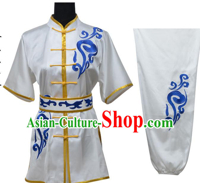 Top Kung Fu Costume Martial Arts Costume Kung Fu Training White Uniform, Gongfu Shaolin Wushu Embroidery Tai Ji Clothing for Women