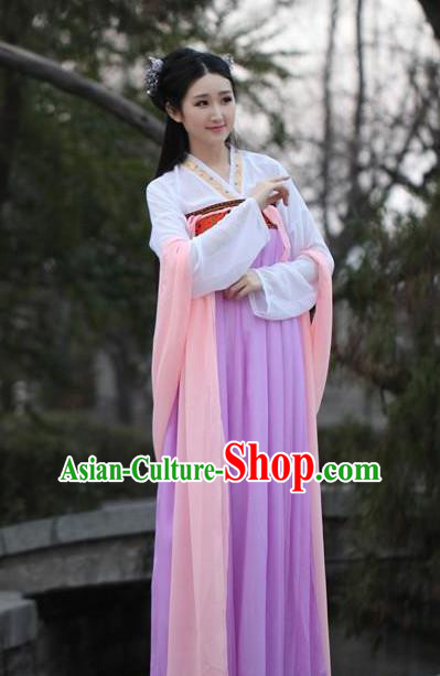 Traditional Ancient Chinese Palace Princess Embroidered Costume Blouse and Slip Skirt, Elegant Hanfu Chinese Tang Dynasty Young Lady Dress Clothing