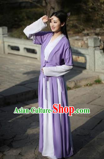 Traditional Ancient Chinese Swordswoman Embroidered Costume Purple Blouse and Slip Skirt, Elegant Hanfu Chinese Song Dynasty Young Lady Dress Clothing
