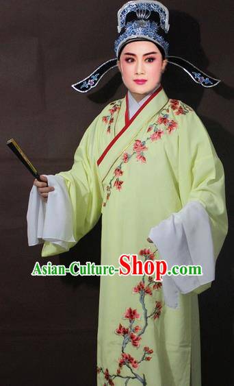 Traditional China Beijing Opera Niche Costume Yellow Embroidered Robe, Chinese Peking Opera Scholar Embroidery Clothing