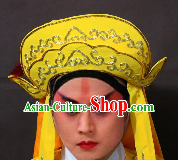 Traditional Chinese Handmade Hair Accessories Beijing Opera Takefu Embroidered Yellow Hats Headwear for Men