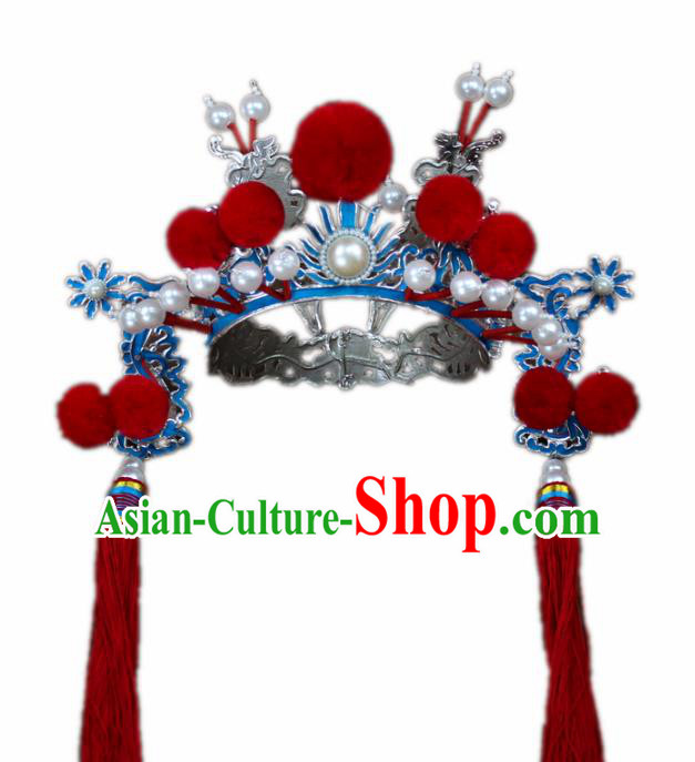 Traditional China Beijing Opera General Hats, Chinese Peking Opera Warrior Helmet Headwear
