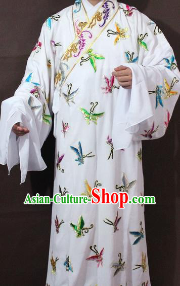 Traditional China Beijing Opera Niche Embroidery Butterfly Costume, Chinese Peking Opera White Embroidered Robe Clothing