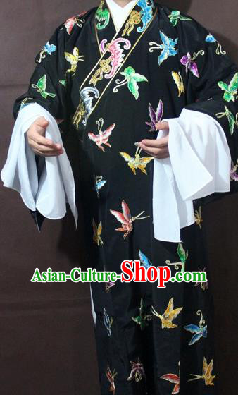 Traditional China Beijing Opera Niche Embroidery Butterfly Costume, Chinese Peking Opera Black Embroidered Robe Clothing