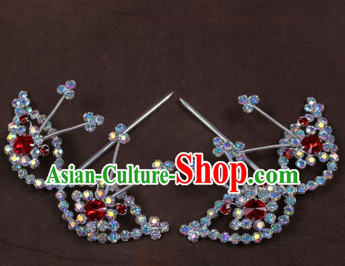 Traditional China Beijing Opera Actress Hair Accessories Crystal Hairpins, Chinese Peking Opera Diva Headwear