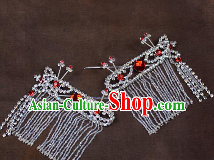 Traditional China Beijing Opera Actress Hair Accessories, Chinese Peking Opera Diva Tassel Hairpins Headwear