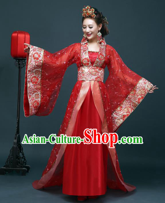 Traditional Chinese Ancient Imperial Concubine Costume, China Tang Dynasty Palace Lady Hanfu Embroidered Dress for Women