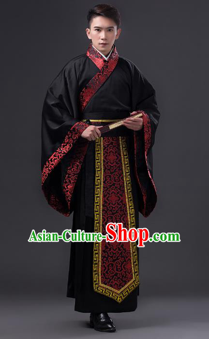 Traditional Chinese Han Dynasty Minister Costume, China Ancient Chancellor Hanfu Clothing for Men