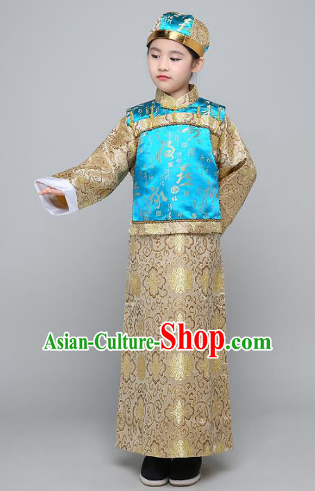 Traditional Ancient Chinese Qing Dynasty Manchu Prince Costume, Chinese Mandarin Nobility Childe Clothing for Kids