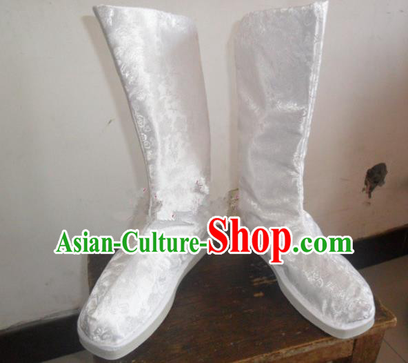 Asian Chinese Traditional Shoes Embroidered White Shoes, China Ancient Hanfu Shoes Embroidered Satin Shoes
