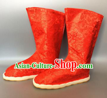 Asian Chinese Traditional Shoes Embroidered Red Shoes, China Ancient Hanfu Shoes Embroidered Satin Shoes