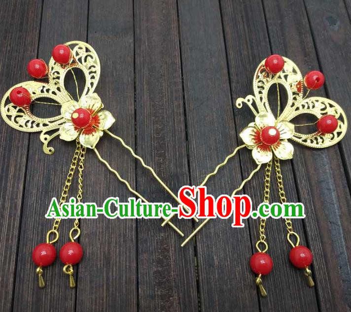 Traditional Chinese Handmade Hair Accessories Princess Hairpins Hanfu Butterfly Tassel Step Shake for Kids