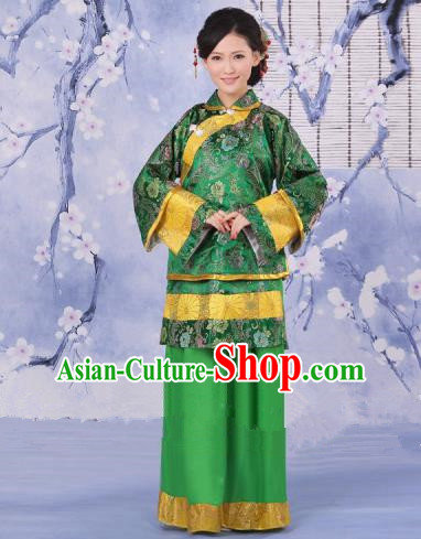 Traditional Chinese Republic of China Nobility Fairlady Costume, China Ancient Green Xiuhe Suit Embroidered Clothing for Women