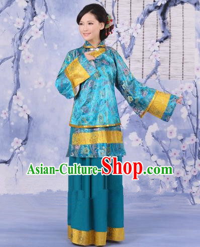 Traditional Chinese Republic of China Nobility Fairlady Costume, China Ancient Blue Xiuhe Suit Embroidered Clothing for Women