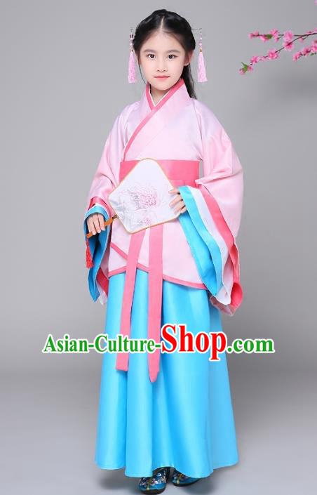 Traditional Chinese Han Dynasty Palace Princess Costume, China Ancient Hanfu Embroidered Clothing for Kids