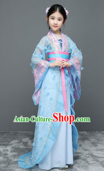 Traditional Chinese Tang Dynasty Palace Lady Costume Ancient Princess Trailing Dress for Kids