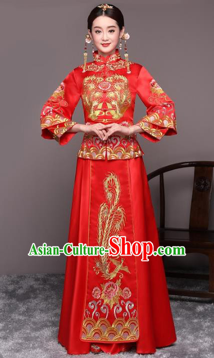 Traditional Chinese Wedding Costume Xiuhe Suits China Ancient Bride Embroidered Dragon Phoenix Clothing for Women