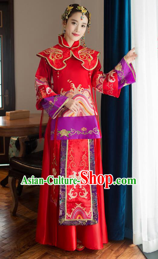 Chinese Traditional Wedding Bride Xiuhe Suit Costume, China Ancient Embroidered Tang Suit Toast Clothing for Women