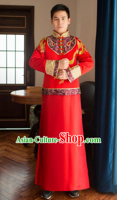 Ancient Chinese Wedding Costume China Traditional Bridegroom Embroidered Toast Clothing for Men