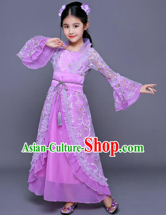 Traditional Chinese Ancient Palace Princess Costume, China Tang Dynasty Palace Lady Hanfu Trailing Dress for Kids