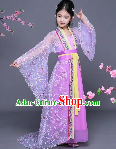 Traditional Chinese Tang Dynasty Children Imperial Consort Costume, China Ancient Palace Lady Hanfu Dress Clothing for Kids