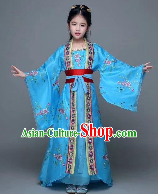 Traditional Chinese Tang Dynasty Imperial Princess Costume, China Ancient Palace Lady Hanfu Trailing Dress Clothing for Kids