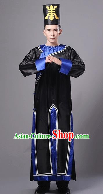 Traditional Chinese Qing Dynasty Manchu Eunuch Costume, China Ancient Cosplay Zombie Black Robe Clothing for Kids
