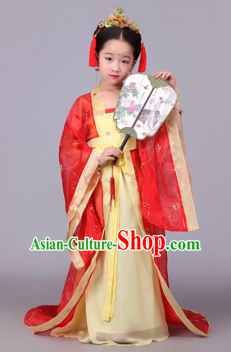 Traditional Ancient Chinese Tang Dynasty Princess Costume, China Ancient Imperial Consort Embroidered Trailing Clothing for Kids