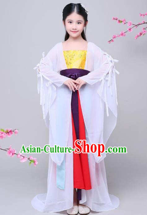 Traditional Chinese Ancient Fairy Costume, China Tang Dynasty Imperial Princess Embroidered Clothing for Kids