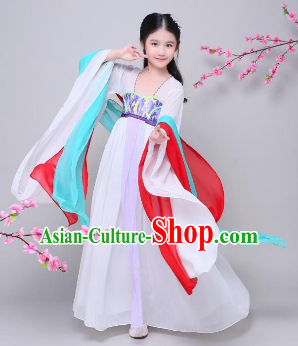 Traditional Chinese Ancient Palace Fairy Costume, China Tang Dynasty Imperial Princess Embroidered Clothing for Kids