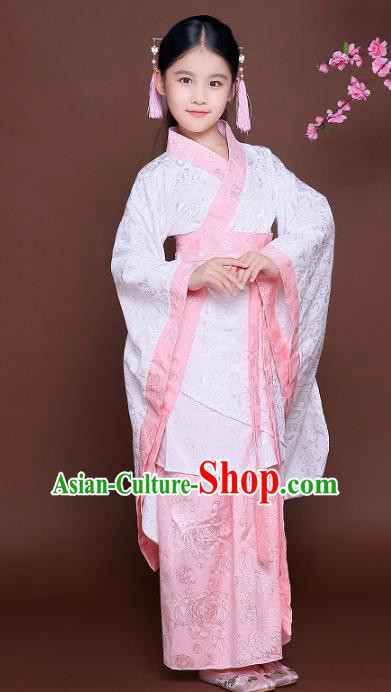 Traditional Chinese Han Dynasty Princess Costume, China Ancient Fairy Hanfu Curving-front Robe Clothing for Kids
