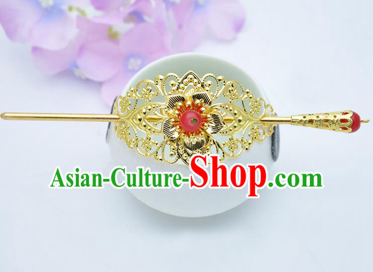 Traditional Handmade Chinese Classical Hair Accessories Hairpin Han Dynasty Nobility Childe Pink Bead Hairdo Crown for Men