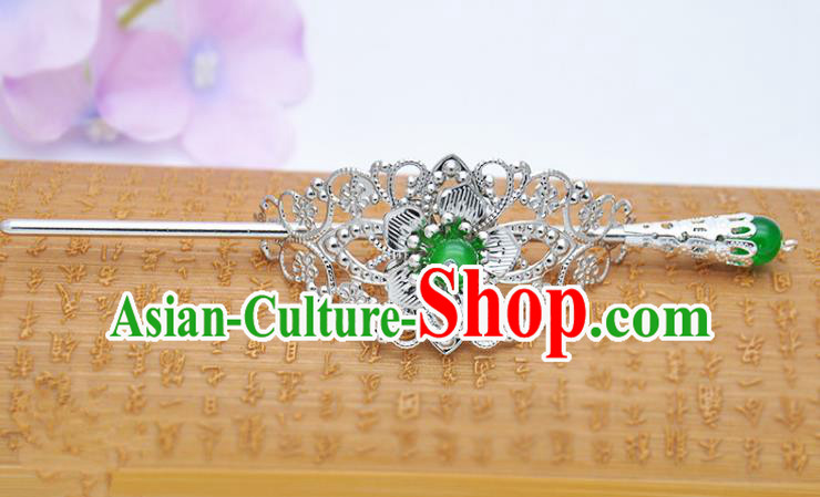 Traditional Handmade Chinese Classical Hair Accessories Hairpin Han Dynasty Nobility Childe Green Bead Hairdo Crown for Men