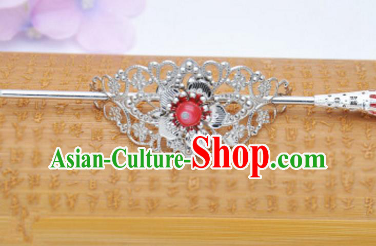 Traditional Handmade Chinese Classical Hair Accessories Hairpin Han Dynasty Nobility Childe Red Bead Hairdo Crown for Men