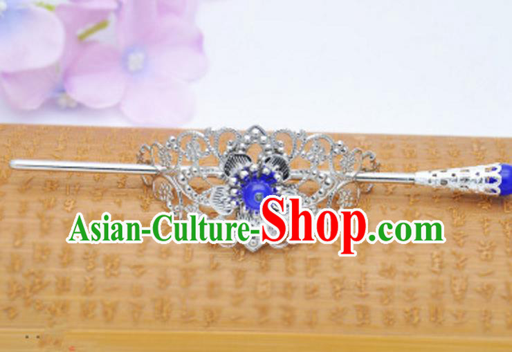 Traditional Handmade Chinese Classical Hair Accessories Hairpin Han Dynasty Nobility Childe Blue Bead Hairdo Crown for Men