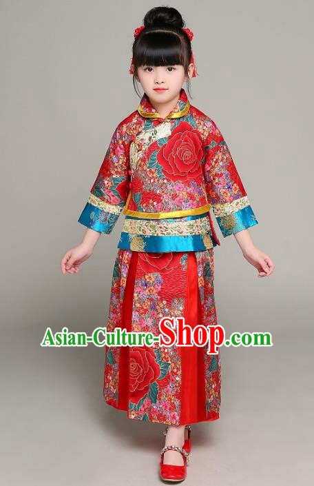 Traditional Chinese Ancient Nobility Lady Costume, China Qing Dynasty Palace Lady Xiuhe Suit Clothing for Kids