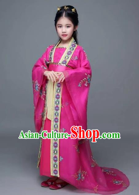 Traditional Chinese Ancient Imperial Concubine Trailing Costume, China Tang Dynasty Palace Lady Embroidered Clothing for Kids
