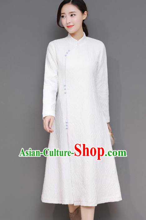 Traditional Chinese National Costume Hanfu Plated Buttons White Qipao Dress, China Tang Suit Cheongsam for Women