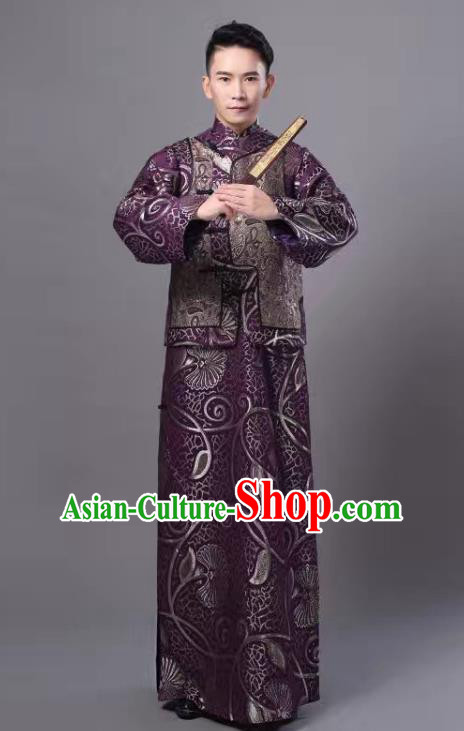 Traditional Chinese Qing Dynasty Royal Prince Costume, China Ancient Manchu Embroidered Robe and Mandarin Jacket for Men
